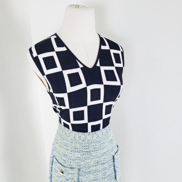 Geometric Tank Top Sleeveless Abstract V-neck Squares Mid Century Mod MCM - Picture 3 of 9